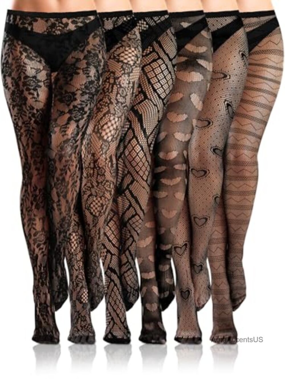 6 Pairs Patterned Fishnet Tights High Waist Sheer Lace Pantyhose Set